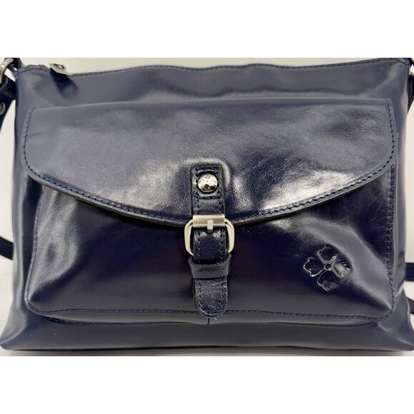 PATRICIA NASH Purse Kirby leather front pocket vintage large crossbody NAVY EUC - Picture 1 of 14